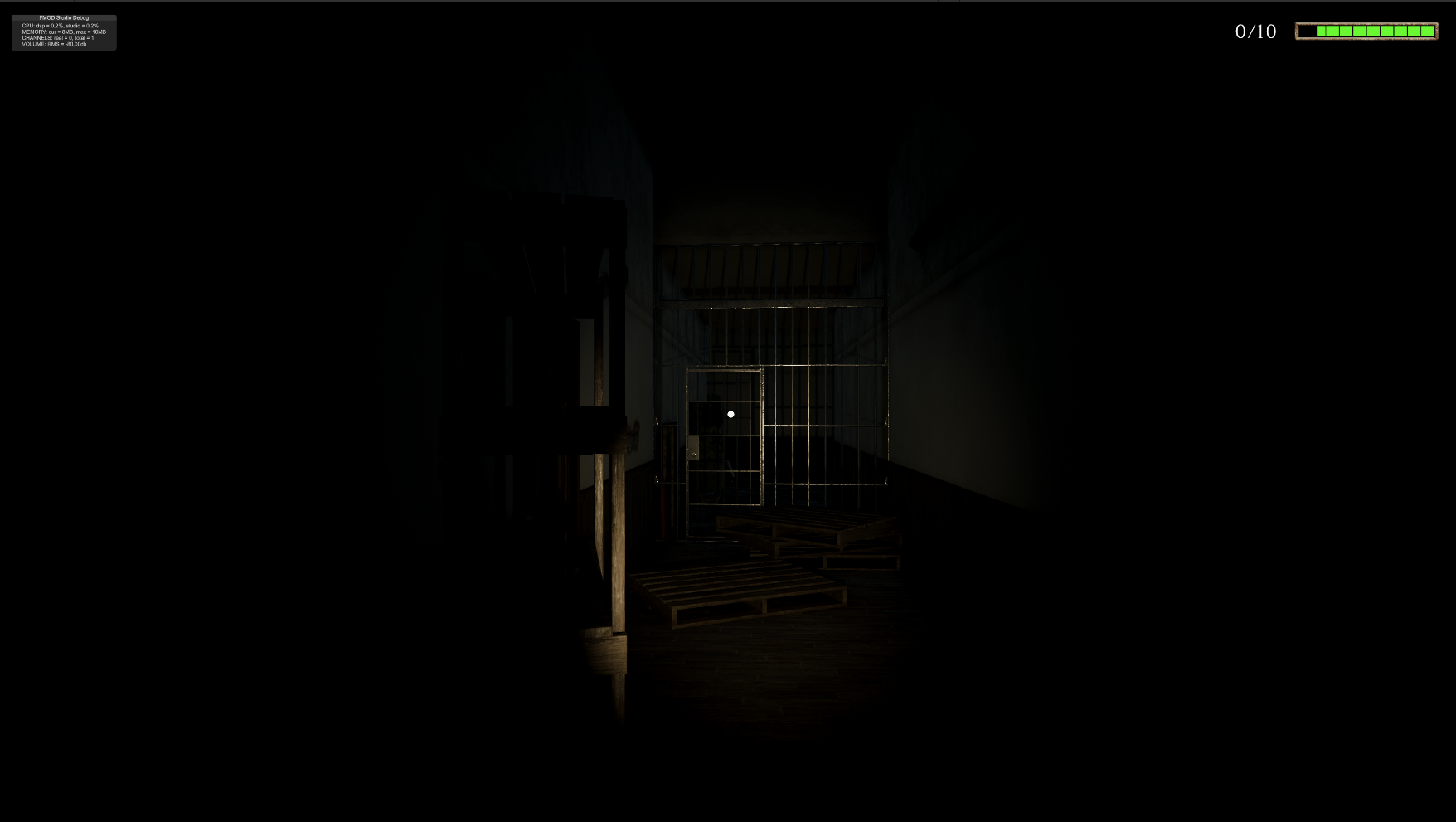 A dark containment corridor blocked by metal gates